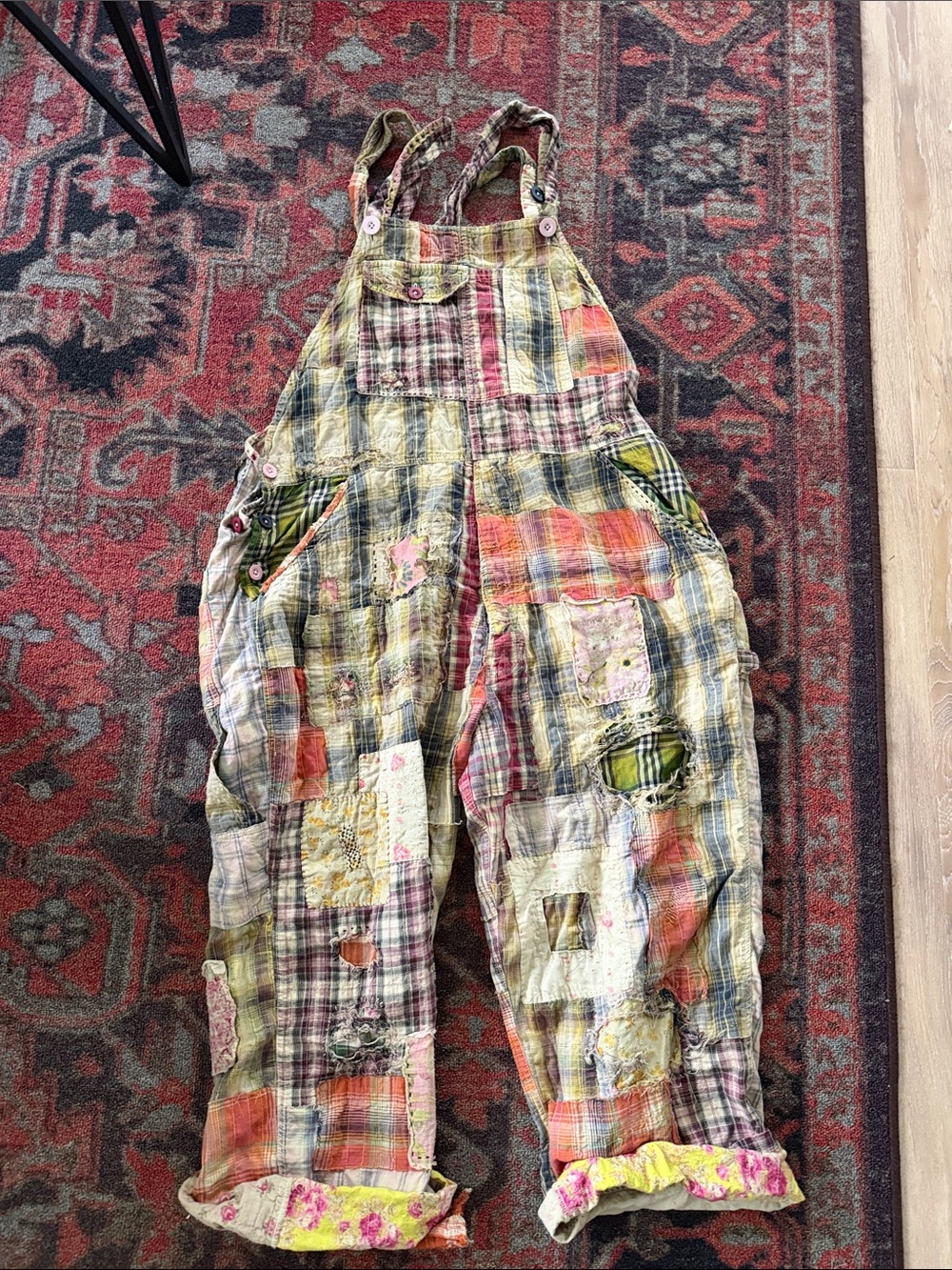 Magnolia Pearl Patchwork Plaid Womens Overalls - Yellow Multi